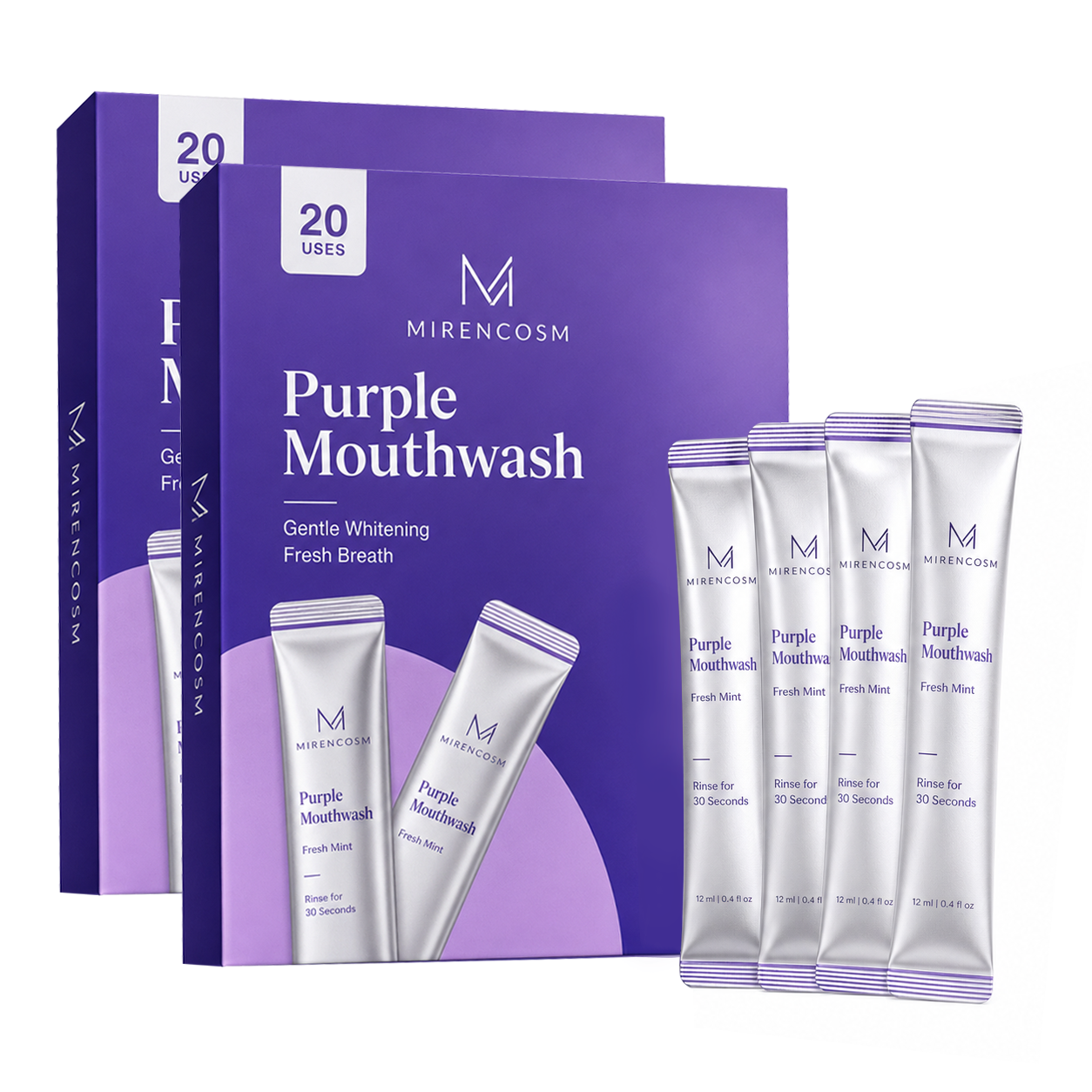 Purple Mouthwash - Sachets 20 Pack - Peroxide-Free - Alcohol Free - Vegan Mint