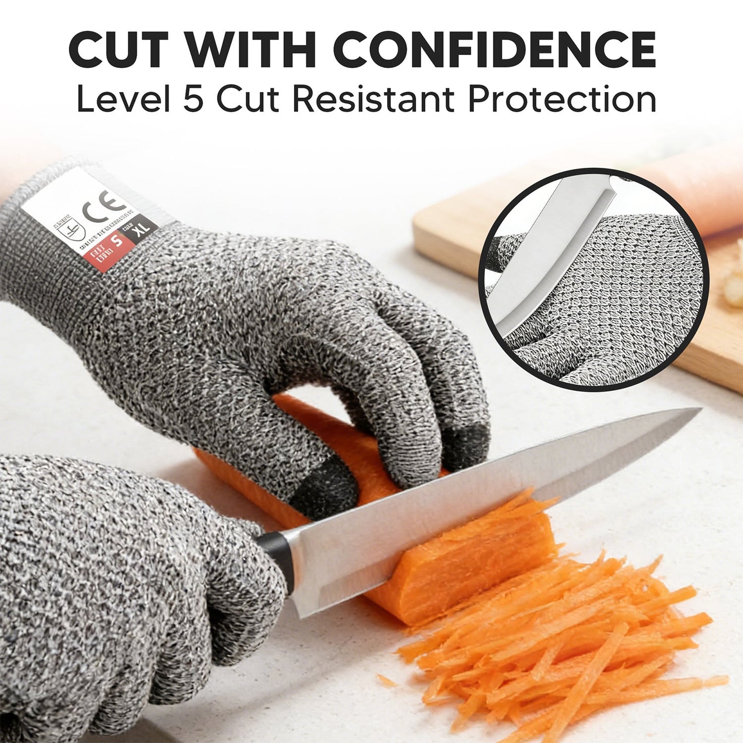 Cut-Resistant Gloves -- Food-Grade Level 5 Cut-Resistant Touchscreen Gloves