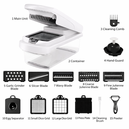 Vegetable Chopper,15-in-1 Multifunctional Food Chopper,Professional Onion Chopper with 8 Blades,Vegetable Cutter with Container for Salad