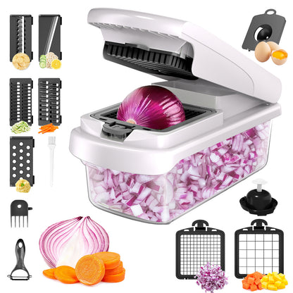 Vegetable Chopper,15-in-1 Multifunctional Food Chopper,Professional Onion Chopper with 8 Blades,Vegetable Cutter with Container for Salad