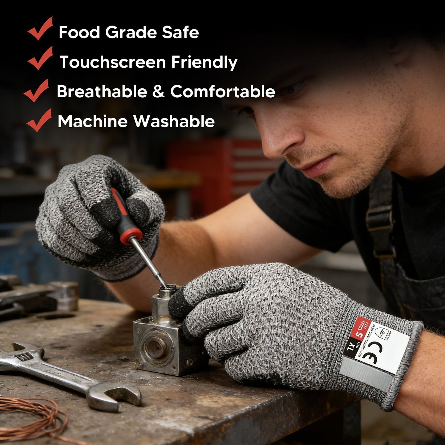 Cut-Resistant Gloves -- Food-Grade Level 5 Cut-Resistant Touchscreen Gloves