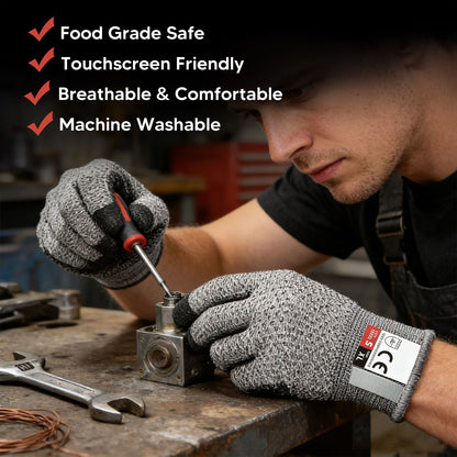 Cut-Resistant Gloves -- Food-Grade Level 5 Cut-Resistant Touchscreen Gloves