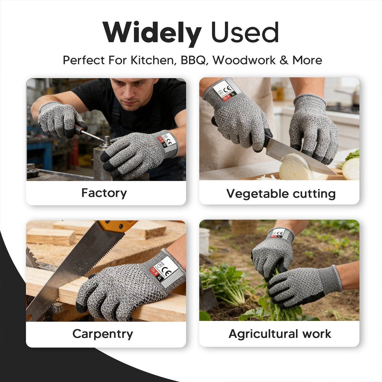Cut-Resistant Gloves -- Food-Grade Level 5 Cut-Resistant Touchscreen Gloves