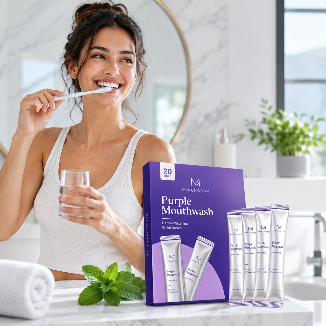 Purple Mouthwash - Sachets 20 Pack - Peroxide-Free - Alcohol Free - Vegan Mint