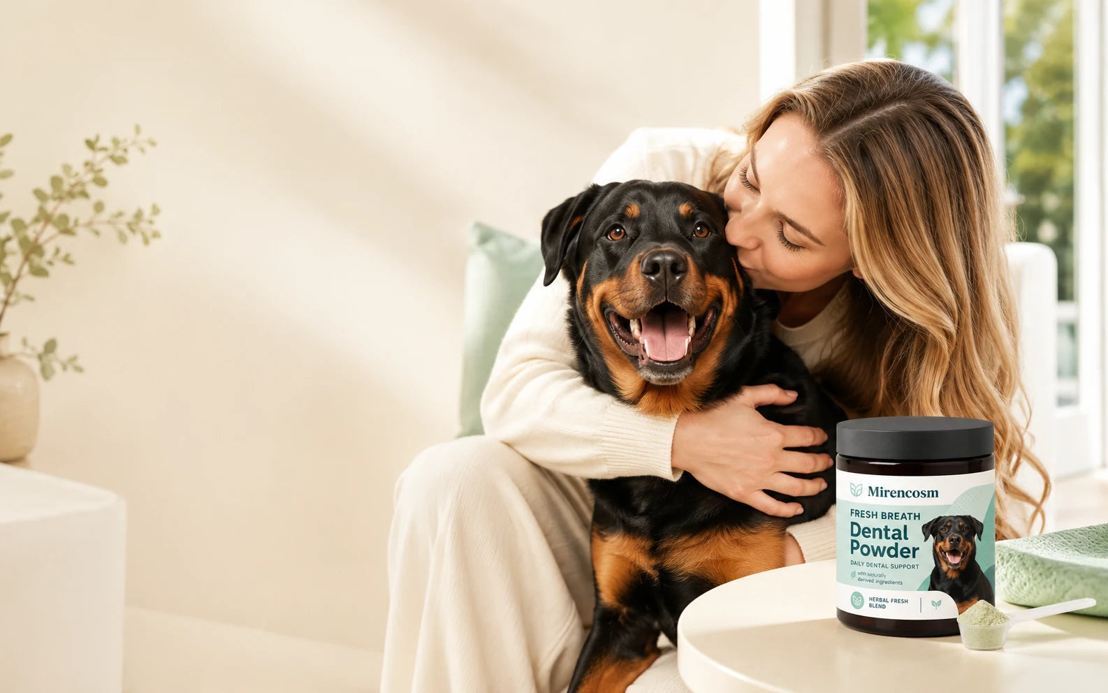 Owner sharing a close moment with a happy dog