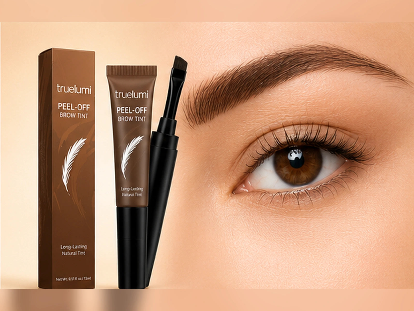 truelumi Peel-Off Brow Tint product and brow result